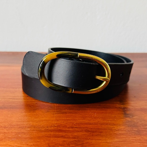 Fossil Accessories - Fossil Black Belt with Tortoiseshell Gold-Tone Buckle Sz small